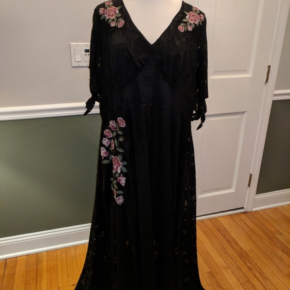black floral embroidered chiffon maxi dress